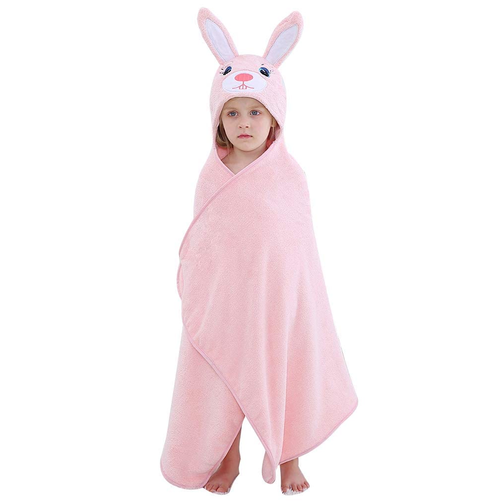 Michley Cartoon Hooded Baby Towel Unisex, Premium Soft Swimming Bathrobe Large Washcloths 27.5' X 47' For 0-7T (Rabbit)