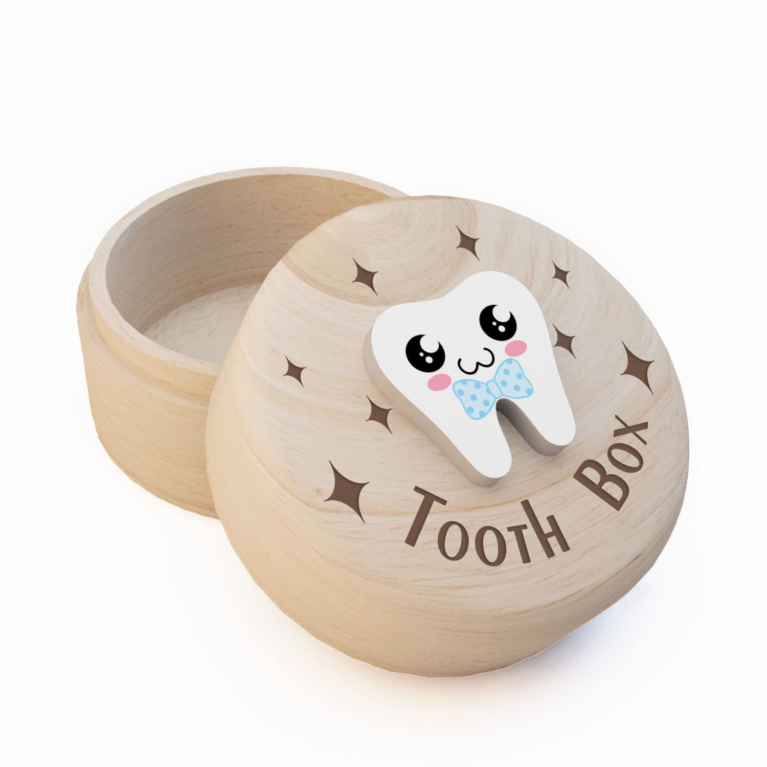 Azbuk Carved Wooden Tooth Box for Kids, 3D Tooth Storage, Easy to Carry, Keepsake Box for Boys and Girls (B-bowtie-T)