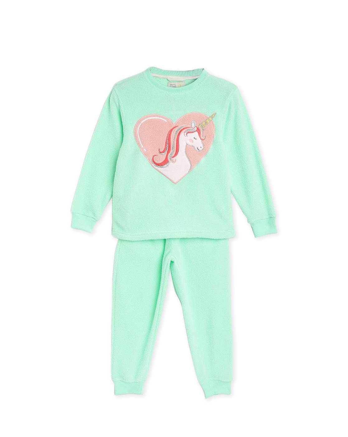 Cherry Crumble Kids Girls Round Neck Full Sleeve Winter Sleepwear Nightsuit Regular Pajama Set (WsNsuit2_Mint_912 Months)