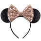 Seamoy Sequin Rose Gold Minnie Ears Headband, Mouse Ears Headband With Bow, Park Ears Princess, Sparkle Classic Red Mice Ears Bo