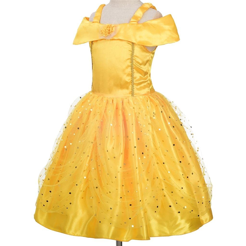 Dressy Daisy Little Girls Princess Dress Up Costume Gold Yellow Ball Gown Fancy Halloween Xmas Birthday Party Carnival Size 10-1