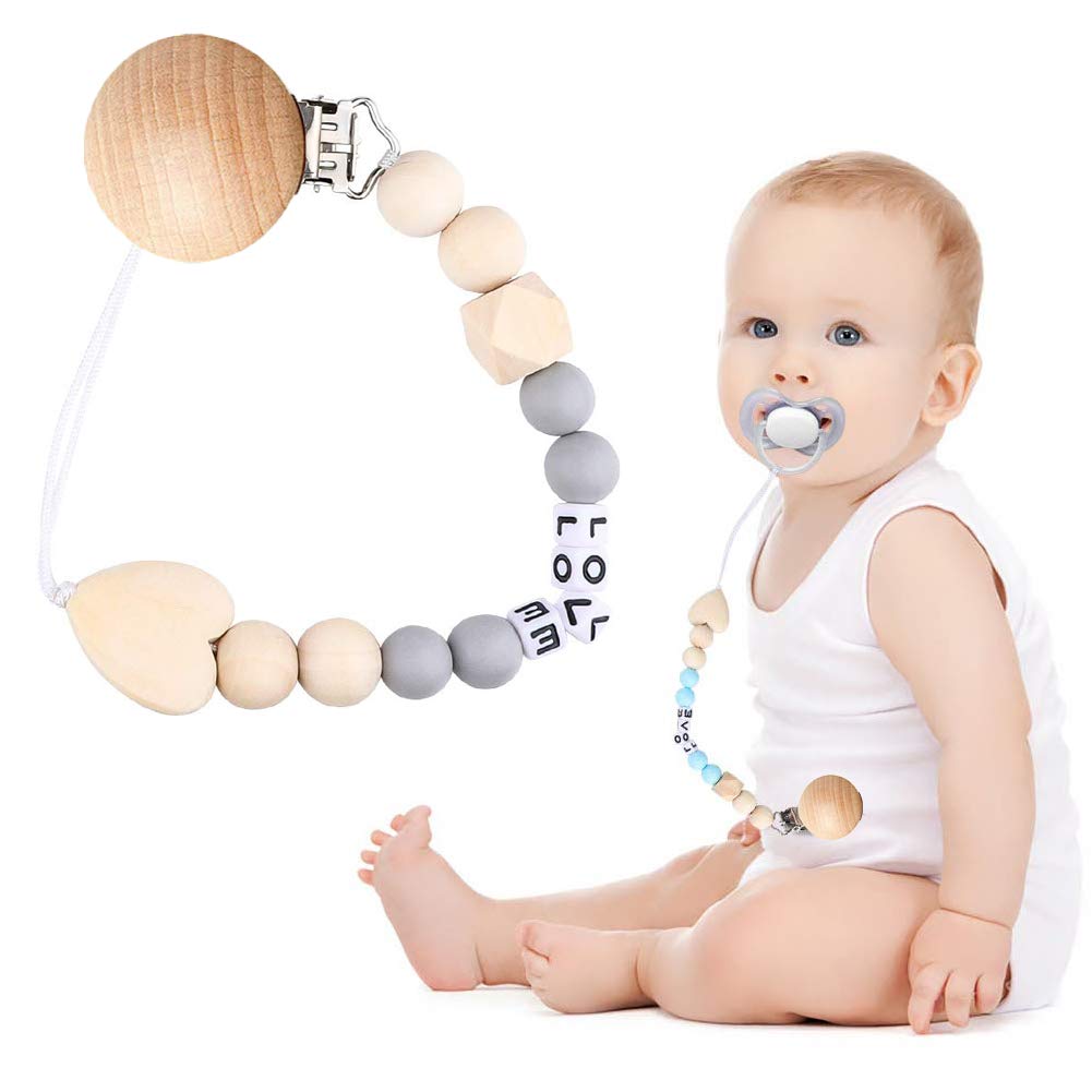 24 Pieces Natural Beech Wood Pacifier Clips Teething Grasping Toy Suspender Clips Charm Diy Pacifier Clips Holder Accessories
