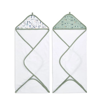 Aden + Anais Aden Classic Hooded Baby Bath Towel, Super Soft 100% Cotton, 2 Pack, Dinotime