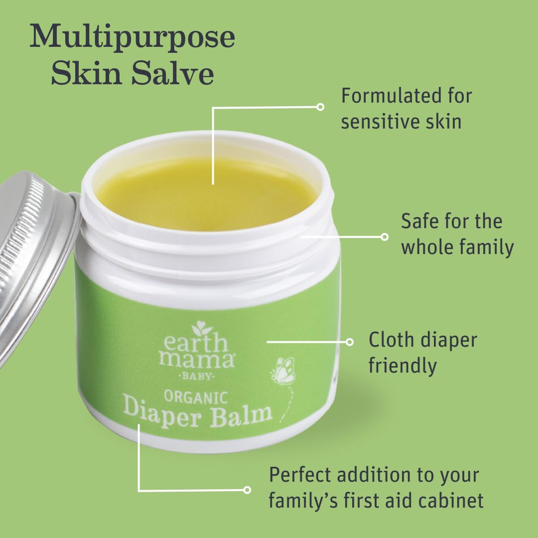 Earth Mama Organic Diaper Balm Multipurpose Baby Ointment | Ewg Verified, Petroleum & Fragrance-Free With Calendula For Sensitiv