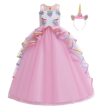 Fmyfwy Unicorn Costume For Girls Birthday Pageant Party Dress Halloween Christmas Sleeveless Long Tulle Ball Gown W/Headband Pin
