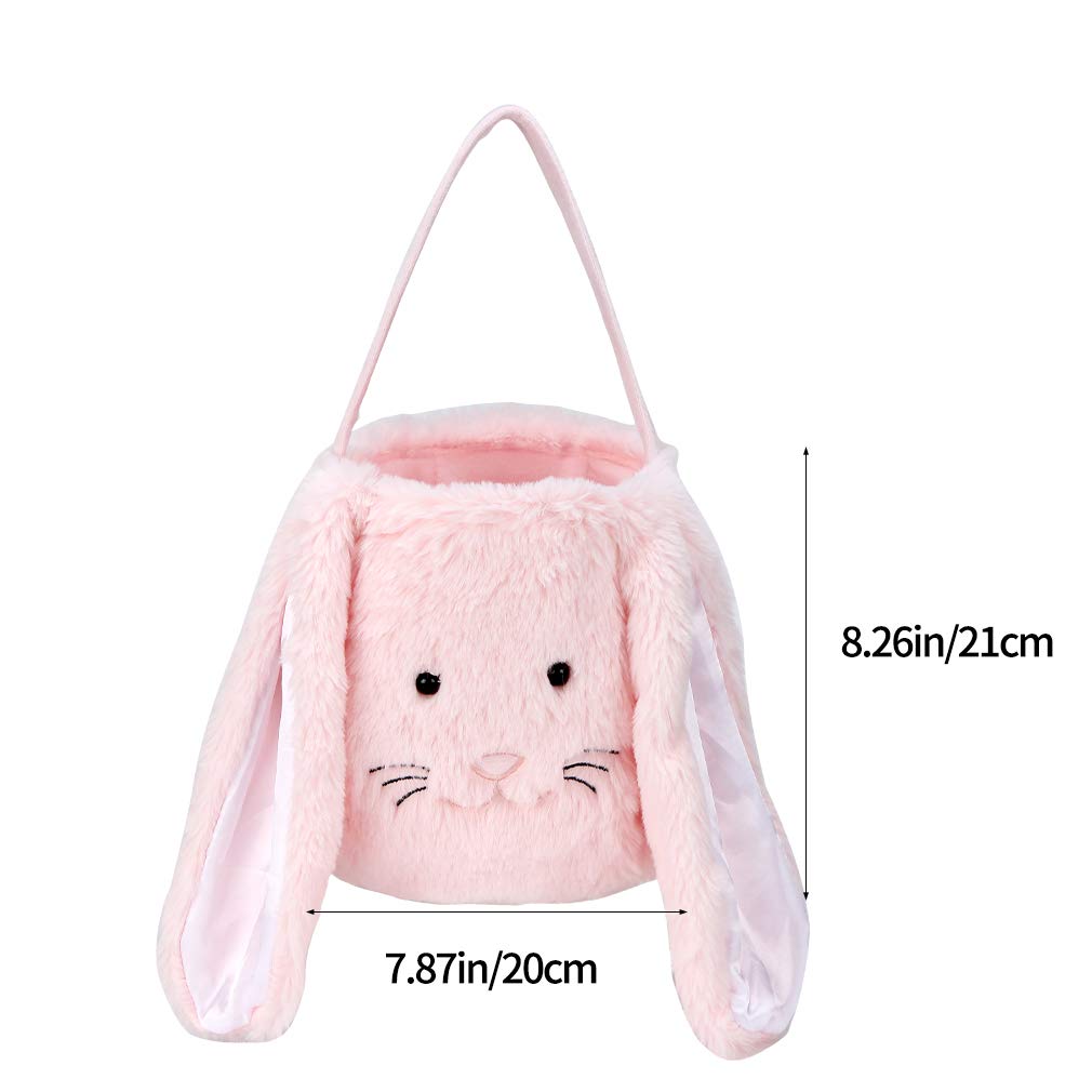 Plush Easter Bunny Basket For Kids Boys Girls Easter Buckets With Long Plush Ear Personalized Egg Hunting Easter Tote Bags For E