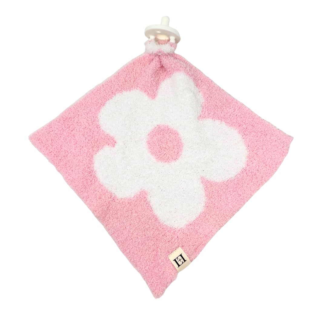 Baby Lovey Pacifier/Teether Holder 10x10 - DreamSoft Knitted Cuddly Soothie Reversible Mini Comfort Blanket - Cute Newborn Gift 