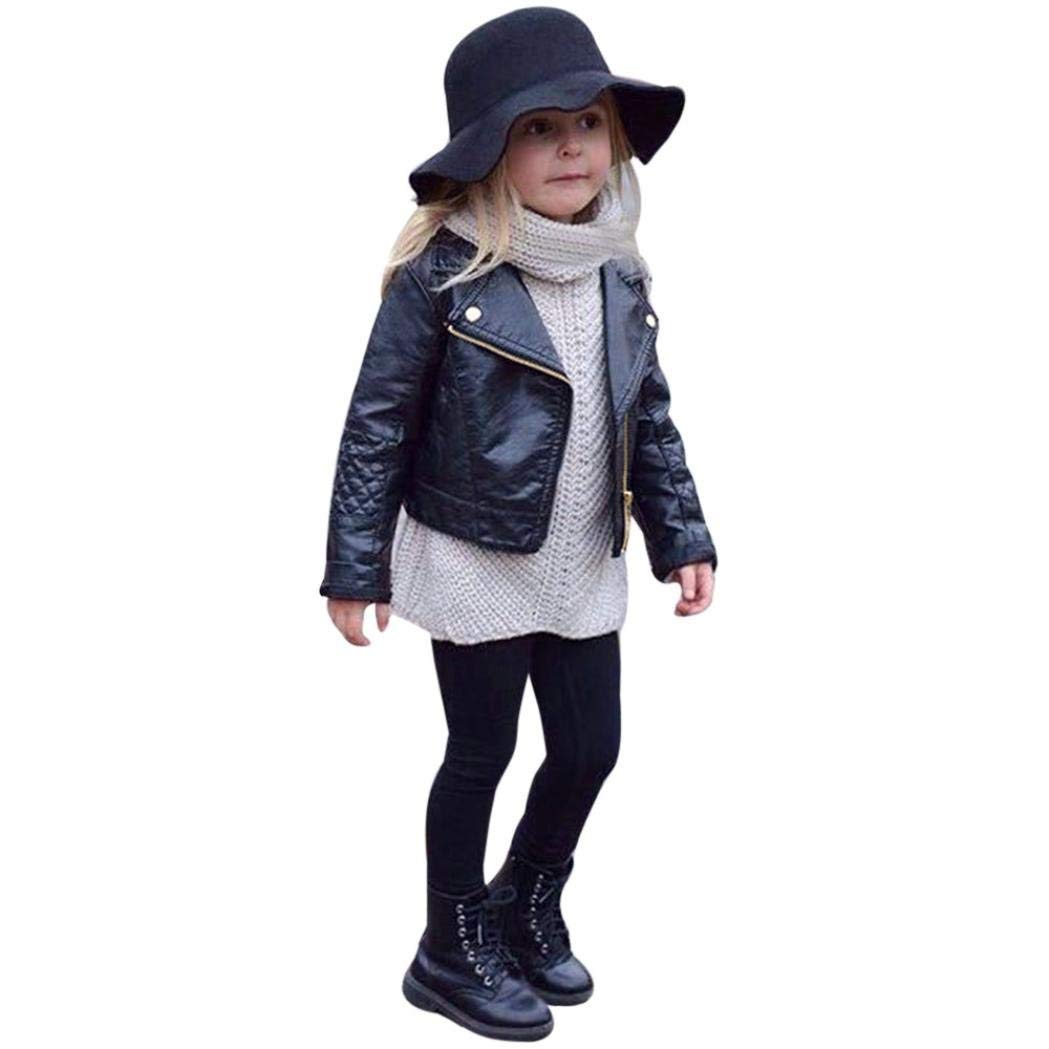 Gliglittr Toddler Baby Boy Girl Motorcycle Faux Leather Jackets Coat Winter Outwear For 1-6Y (Black, 5-6T(Size 120)