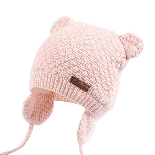 Baby Toddler Winter Beanie Warm Boys Girls Earflap Hat Infant Knit Caps Cute Bear Soft Cotton Lining For 0-36M (Pink, S(0-6M))