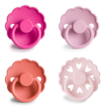 Frigg Silkysoft Silicone Baby Pacifier 4-Pack Rosy Romance | Made In Denmark | Bpa-Free (0-6 Months)