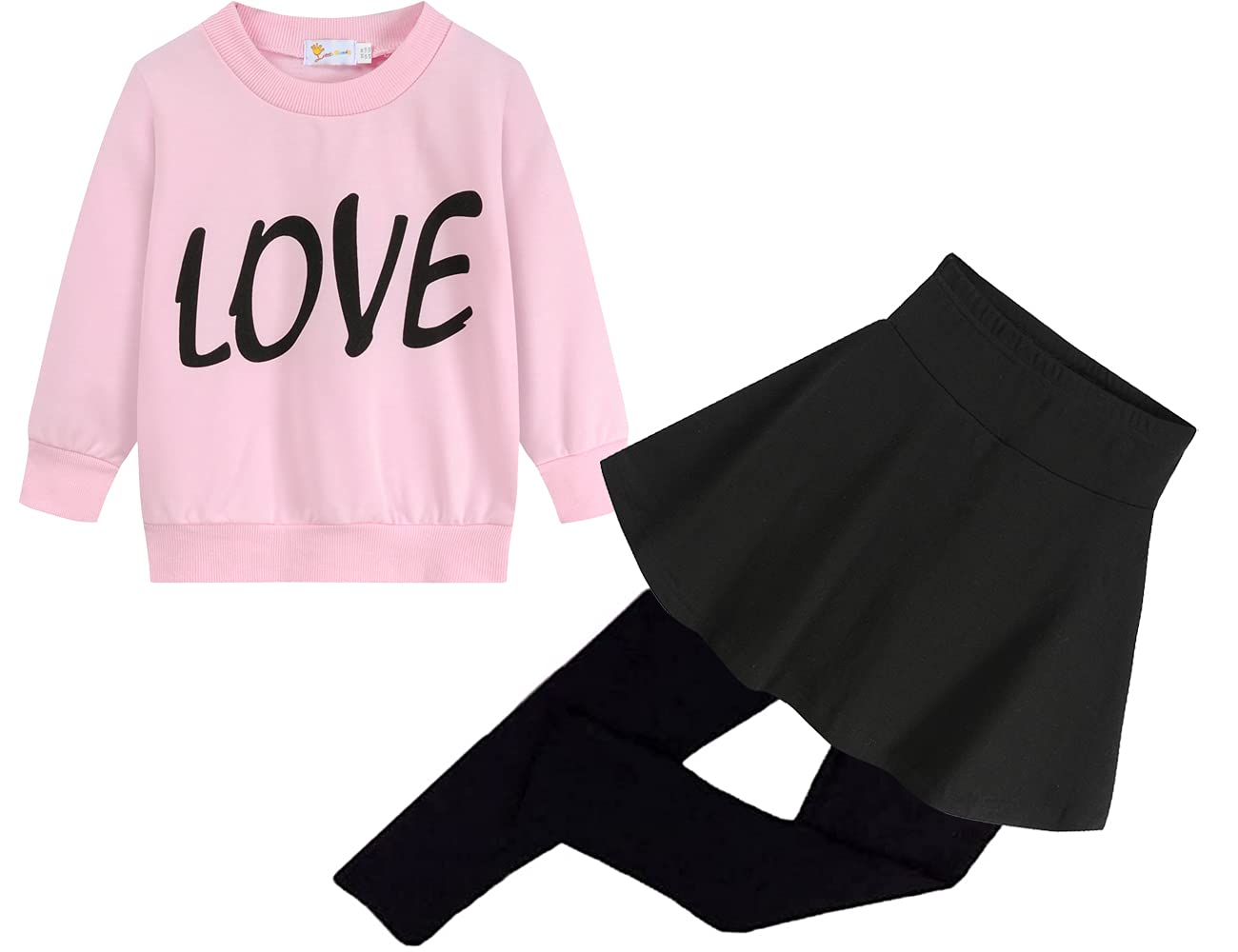 Ddsol Toddler Little Girl Clothes Set Valentine Day Outfit Pink Love Heart Long Sleeve Sweatshirt Top And Pant With Legging Skir