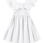 Dutebare Toddler Girls Dress Cotton Linen Ruffle Halter Sleeveless Kids Casual Summer Beach Party Dresses White 130