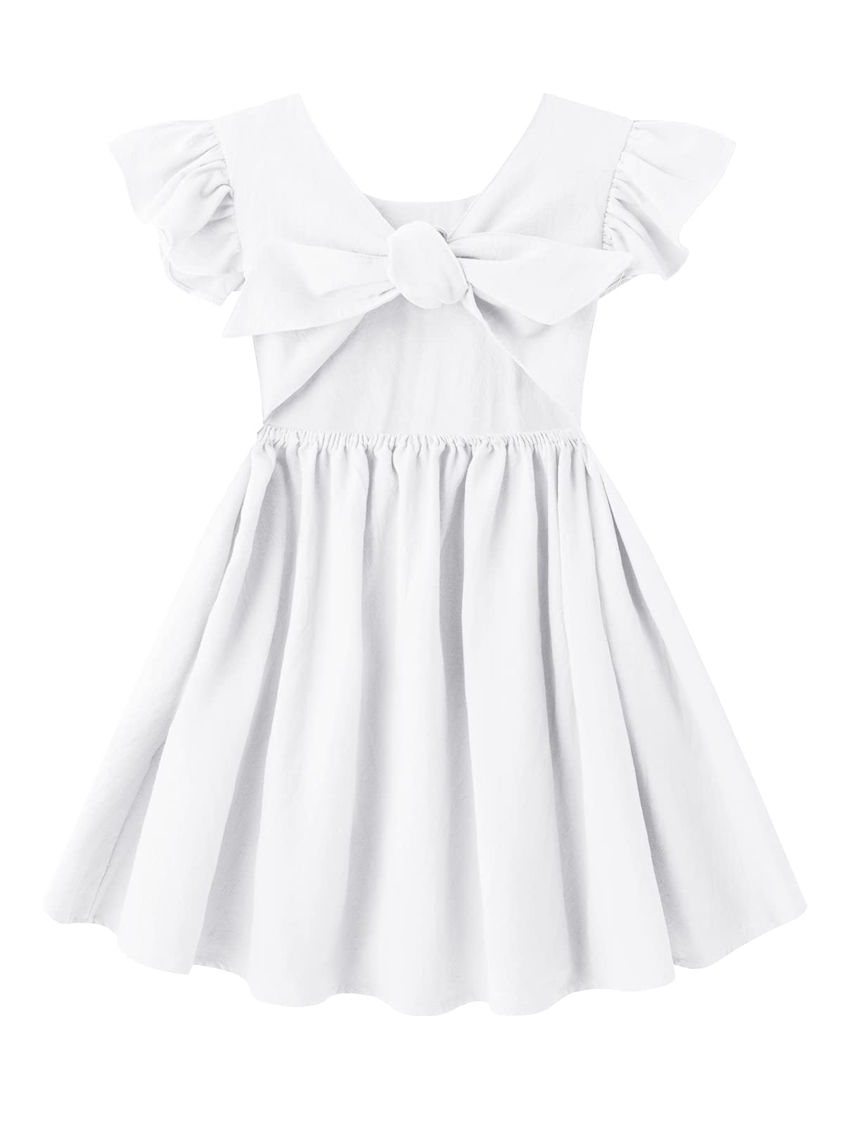 Dutebare Toddler Girls Dress Cotton Linen Ruffle Halter Sleeveless Kids Casual Summer Beach Party Dresses White 130