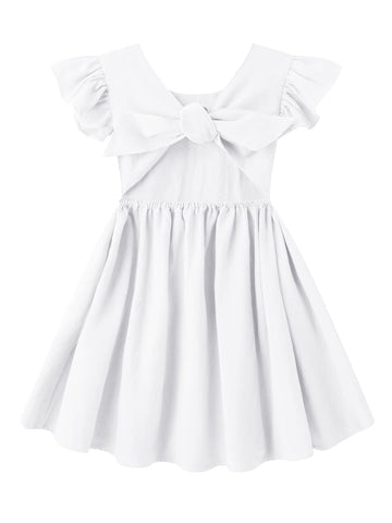 Dutebare Toddler Girls Dress Cotton Linen Ruffle Halter Sleeveless Kids Casual Summer Beach Party Dresses White 80