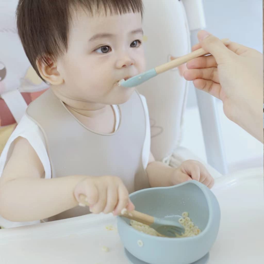 Ginbear Baby Bowls With Suction, Silicone Bibs, Self Feeding Spoons, Led Weaning Supplies, Toddler Eating Set For Ages 6 Months+