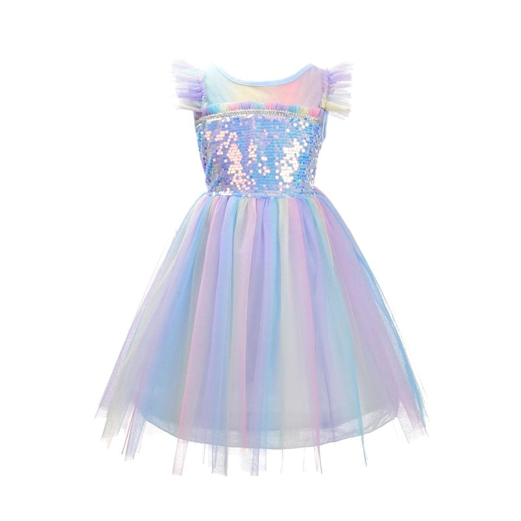 Dressy Daisy Unicorn Birthday Rainbow Tulle Dress Princess Costume Fancy Party Outfit For Toddler Girls Size 4T 5T