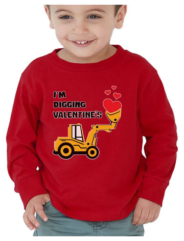 Tractor & Digger Toddler Boys Valentines Shirt Heart Dab Funny Valentine'S Day Kids Long Sleeve T-Shirt For Toddlers 4T Red