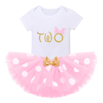 Toddler Baby Girl Second 2Nd Birthday Cake Smash Outfit Infant Girl 1St Birthday Romper Tutu Skirt 3D Ear Mouse Headband Clothes