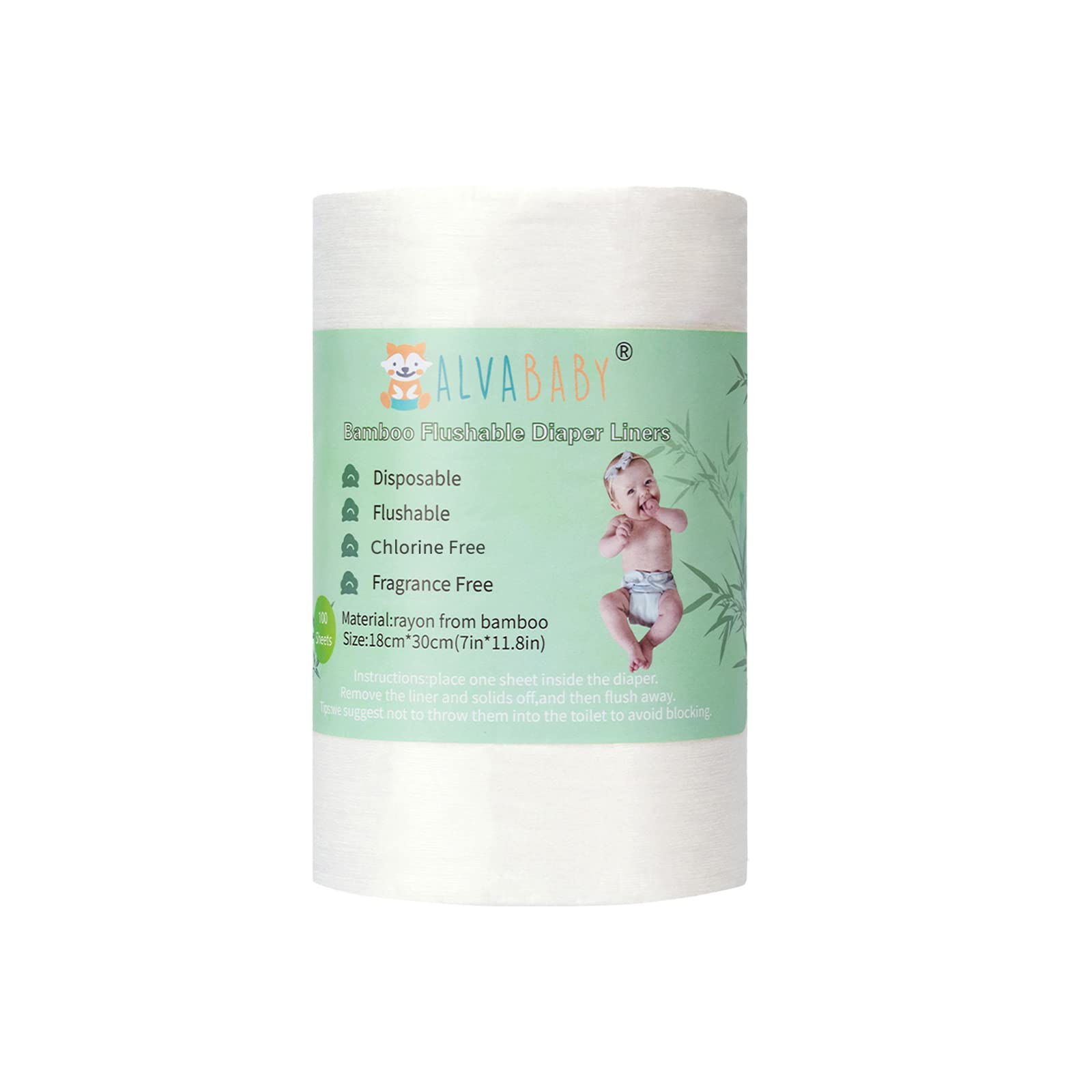 ALVABABY Diaper Liner for Baby Cloth Diapers 11.8x7.1 Inch Natural Soft Disposable Diaper Liners Fragrance Free Chlorine Free 10
