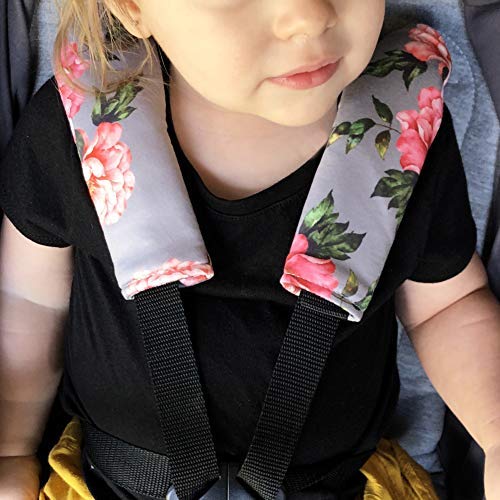Breastfeeding Cover - Car Seat Cover With Bonus Strap Covers - Kiddo Kind Gray Floral