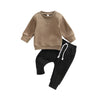 Toddler Baby Boy Clothes Set Solid Color Long Sleeve Crewneck Sweatshirt Top Casual Pants Set 2Pcs Fall Winter Outfits (Coffee B