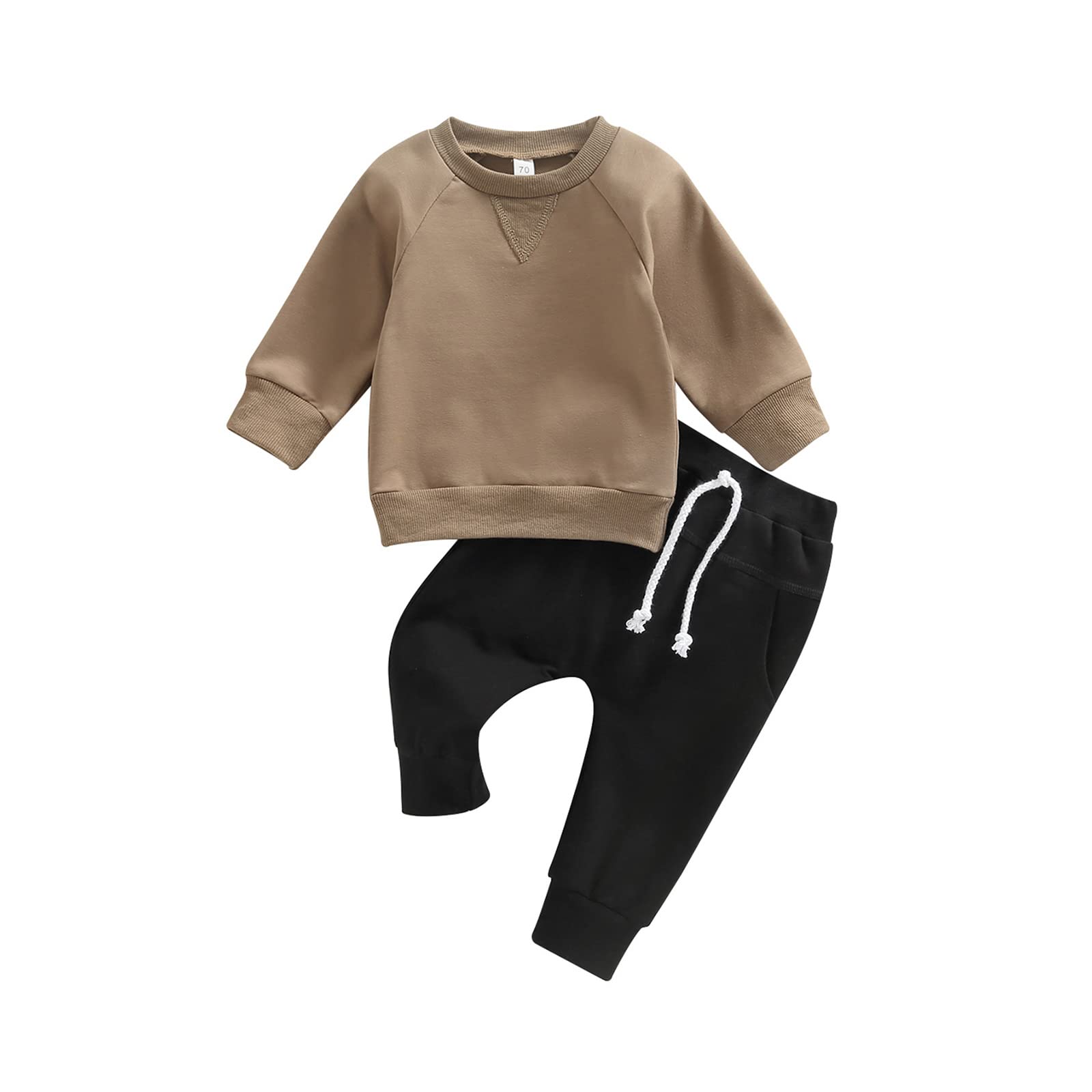 Toddler Baby Boy Clothes Set Solid Color Long Sleeve Crewneck Sweatshirt Top Casual Pants Set 2Pcs Fall Winter Outfits (Coffee B