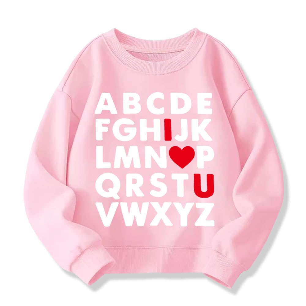 Xfsjgna Valentines Sweatshirts 4T Toddler Boys Girls Valentine'S Day Abc I Love U Heart Graphic Shirt Kids Long Sleeve Tops Pink
