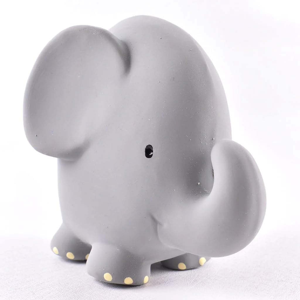 Tikiri Toys Rubber Elephant Rattle, Teether & Bath Toy, Organic Natural Rubber, Ages 6 Months & UP