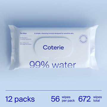 Coterie Baby Wipes, 12 Pack, 672 Count, Unscented Wipes, 99% Purified Water, Plastic-Free & Plant Derived Fibers, Fragrance Free