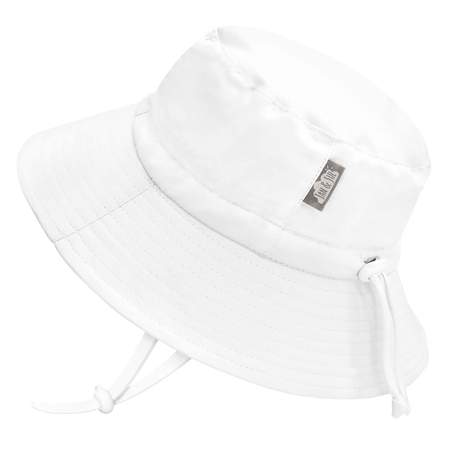 Jan & Jul Beach Bucket Hat For Baby Toddler With Strap (M: 6-24 Months, White)