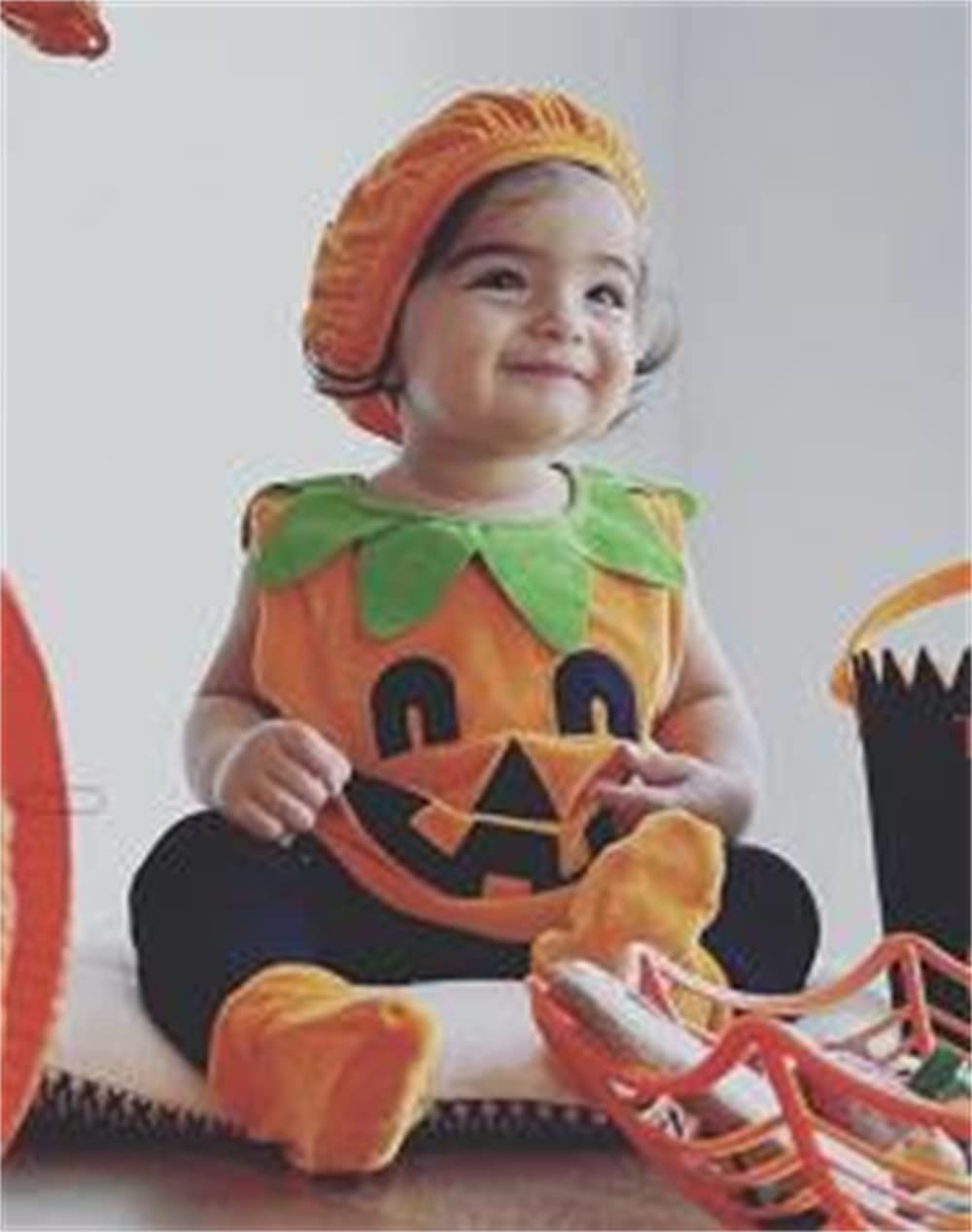 Oneflow Infant Toddler Baby Girl Boy Halloween Pumpkin Costume Cute Hooded Romper Top Leggings Pants Outfit Set (12-18 Months, P