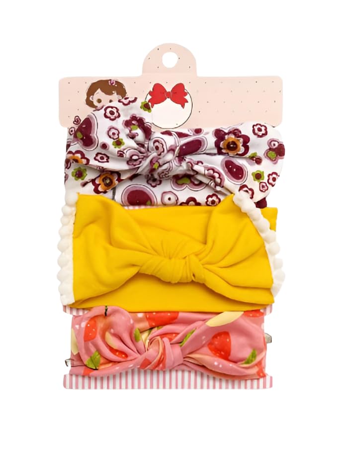 Baby Station Baby Girl Headbands Set Of 3 | Soft & Stretchable Floral Hairbands | Cute & Comfortable Head Wraps For Newborns & I