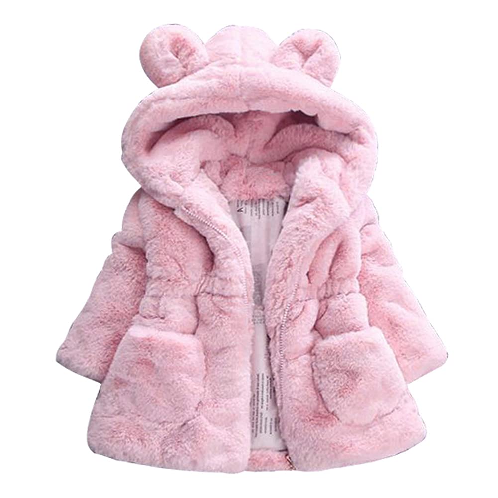 Rjxdlt Baby Girl'S Toddler Kids Fall Winter Coat Jacket Outwear Ear Hoodie Sweatshirt 140 (6T) Pink 232