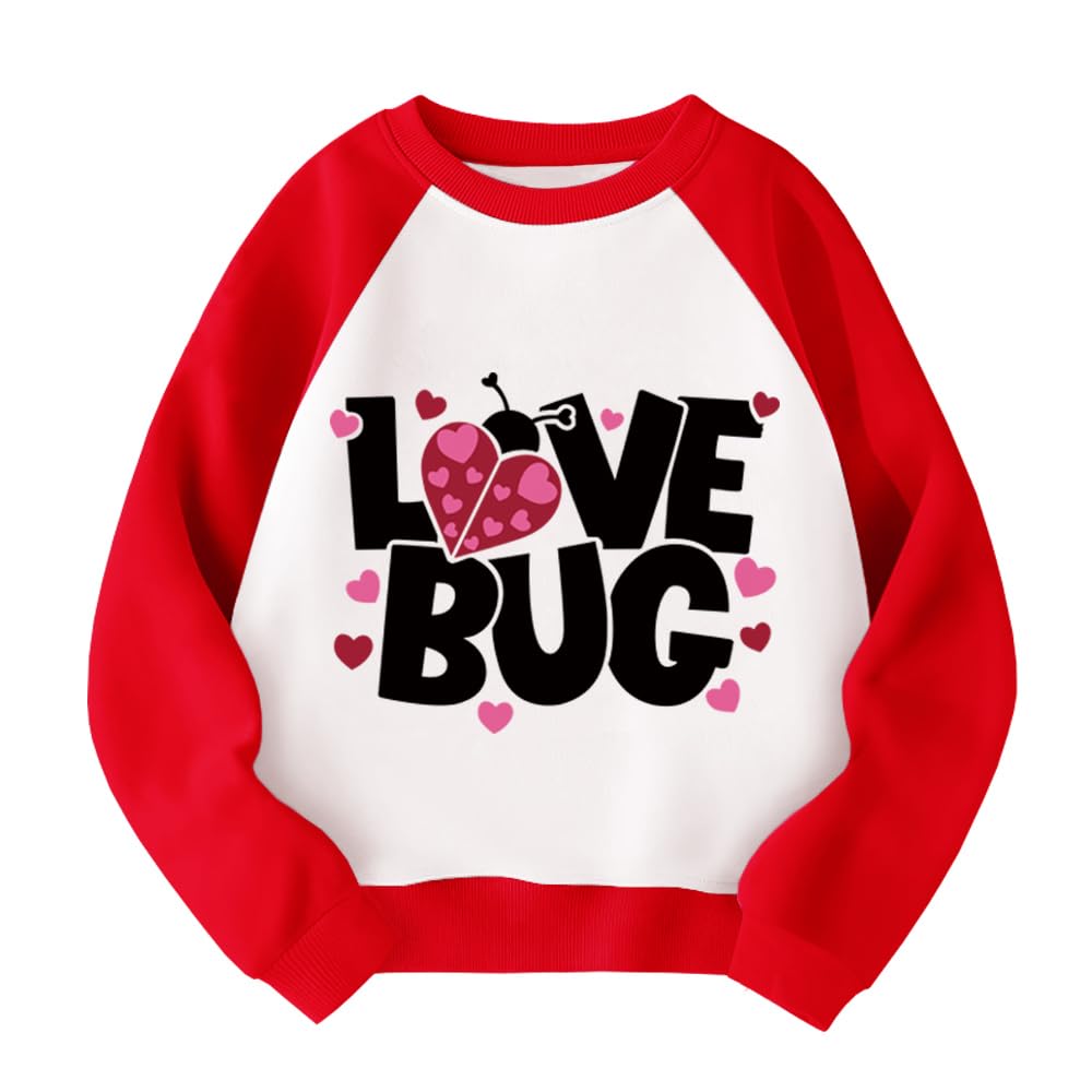 Xfsjgna Valentines Day Sweatshirts Kids 7T Boys Girls Valentine'S Ladybug Heart Graphic Raglan Shirt Toddler Long Sleeve Tops Re