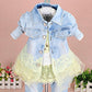 Yao Little Girls Denim Clothing Sets 3 Pieces Sets T Shirt Denim Jacket And Jeans(Yellow,3-4Years)