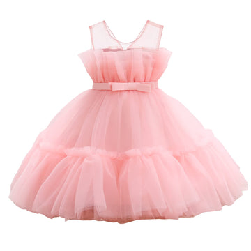 Flower Baby Girl Lace Dress Toddler Tulle Sleeveless Bow Princess Party Wedding Pageant Bridesmaid (Pink042.6-12 Months)