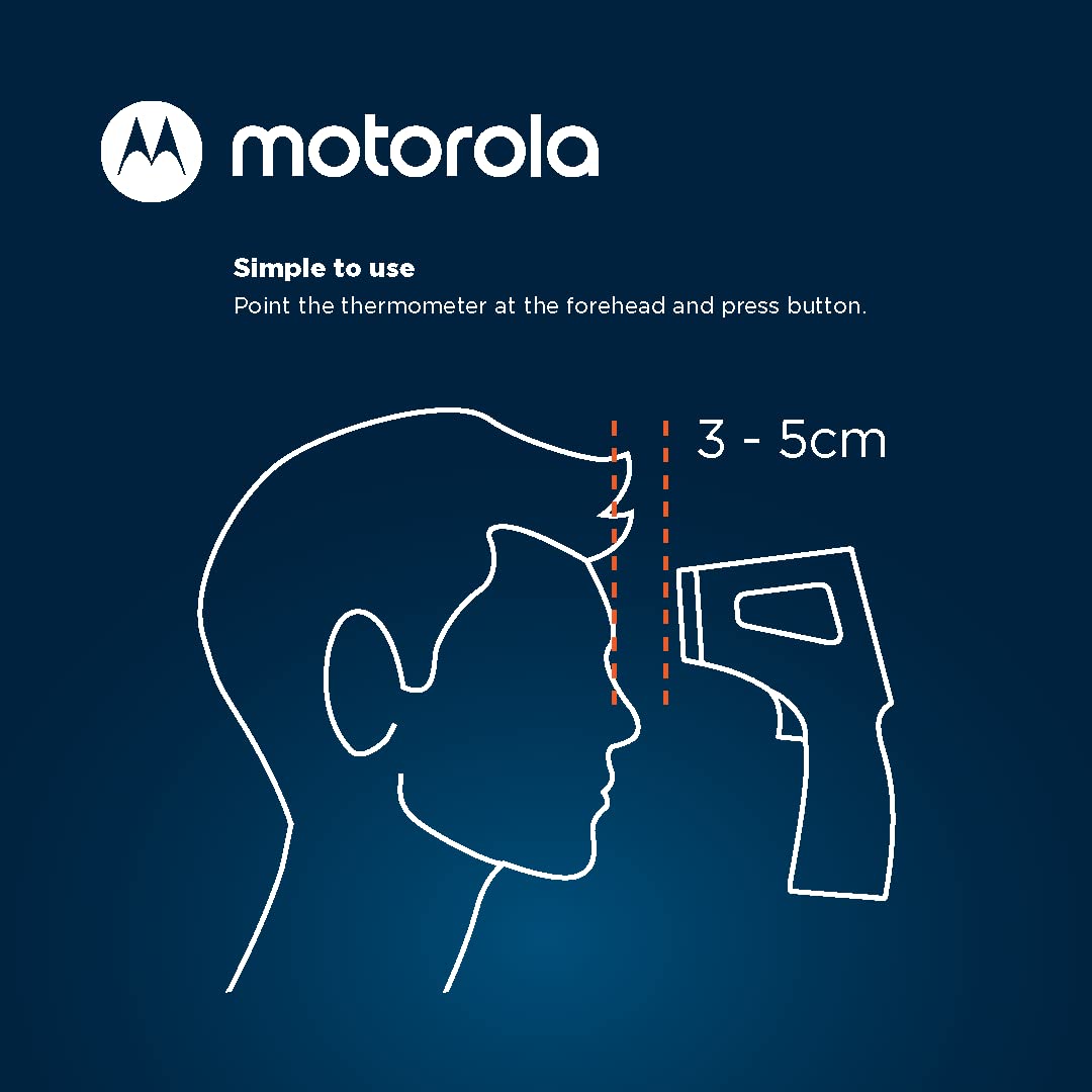 Motorola Te-94 Infrared Touchless Forehead Thermometer For Adults And Kids - Backlit Display, Memory Function, High Temp Alert -