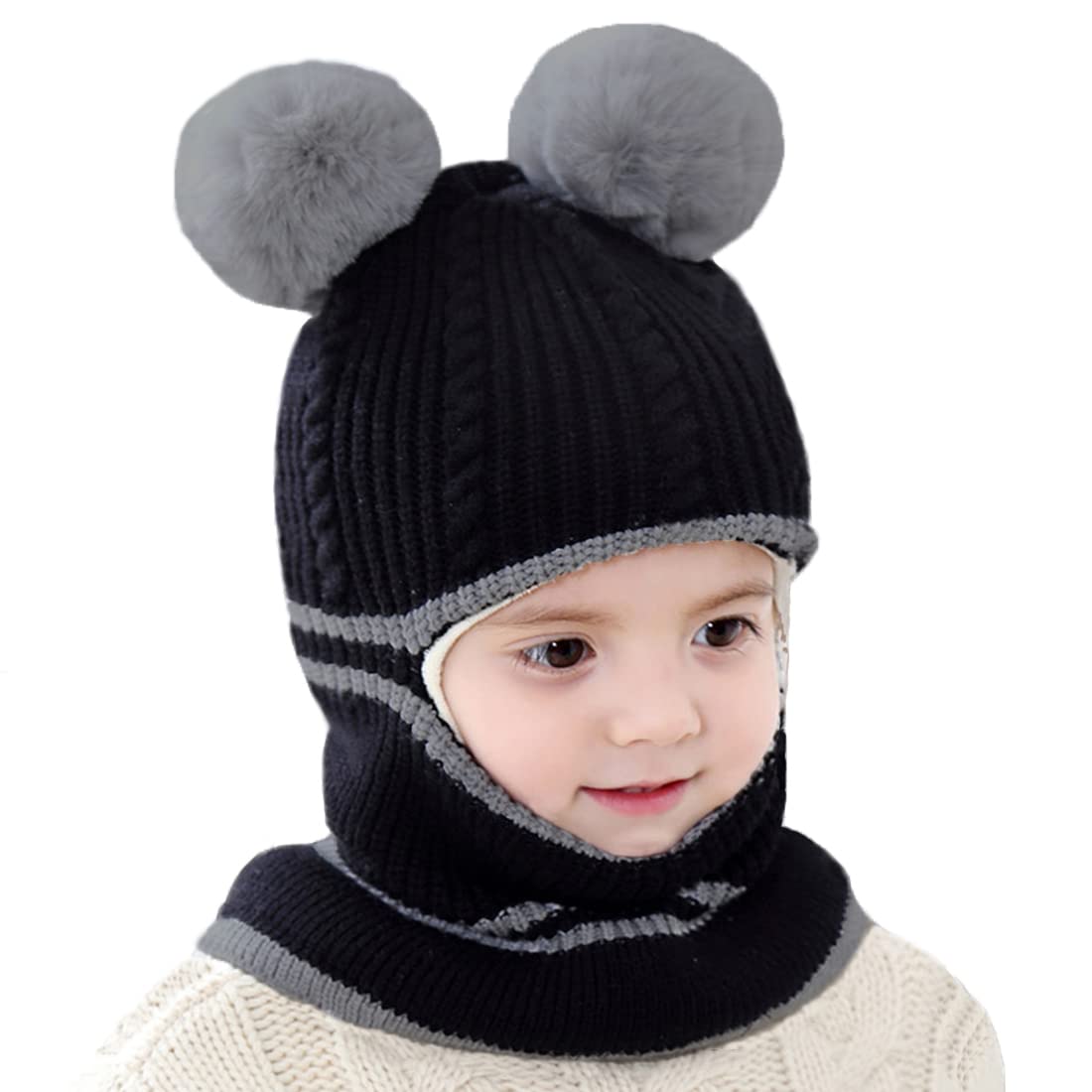 Toddler Winter Hat, Baby Winter Hat, Fleece Lined Girls Boys Winter Hat, Kids Winter Hat Scarf Earflap Hood Skull Caps, 1-4T (Be