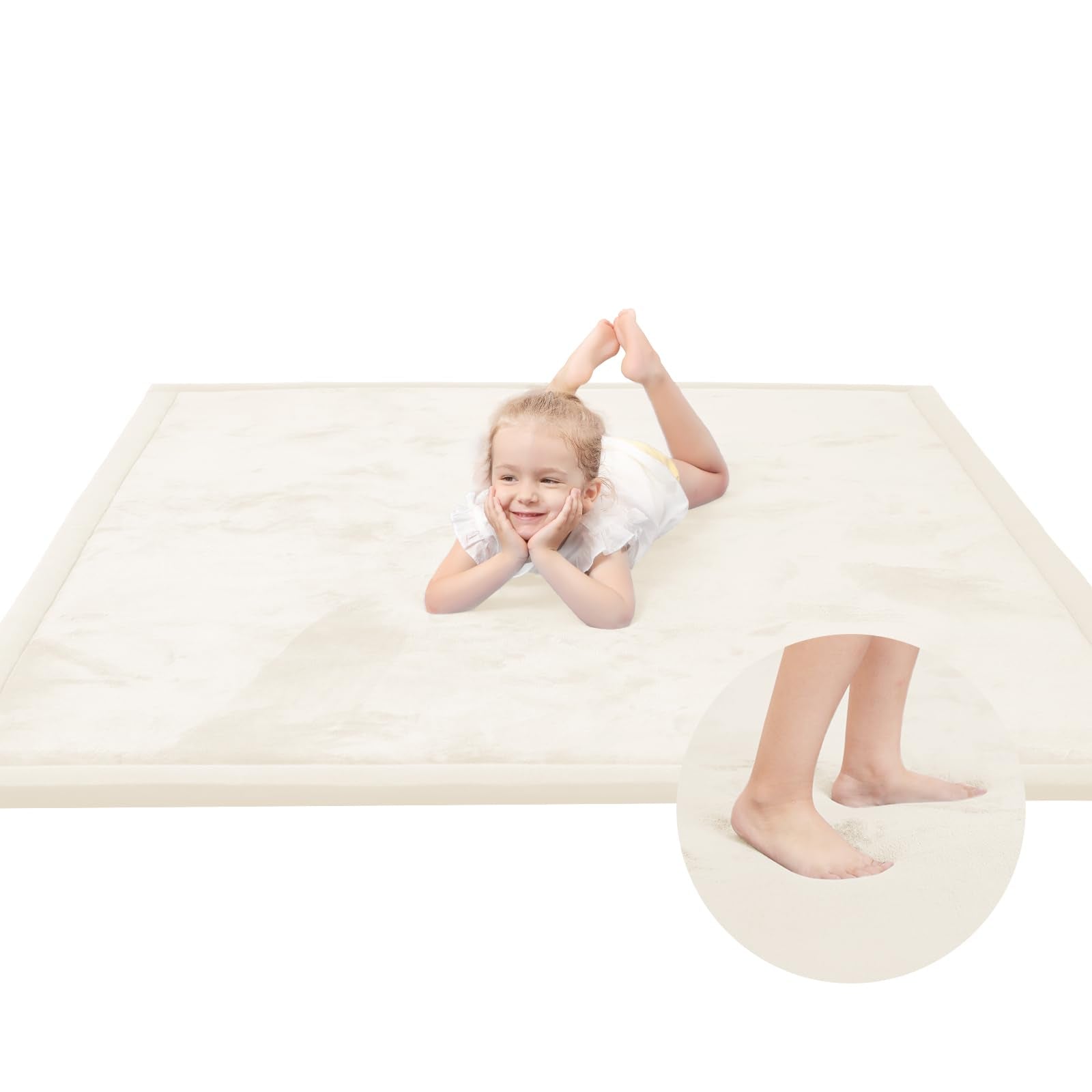 Baby Play Mat for Floor,1.3 Thick Elasti-Foam 50x50 Playpen Mat for Toddlers Infant Kids,Water-Repellent Soft Coral Velvet for T