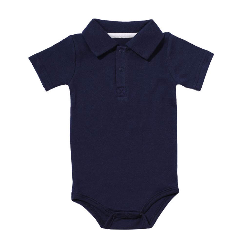 Teach Leanbh Baby Boys Pure Color Cotton Short Long Sleeve Polo Bodysuit 3-24 Months (Navy, 9 Months)