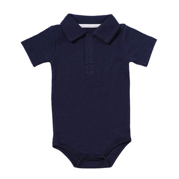 Teach Leanbh Baby Boys Pure Color Cotton Short Long Sleeve Polo Bodysuit 3-24 Months (Navy, 9 Months)