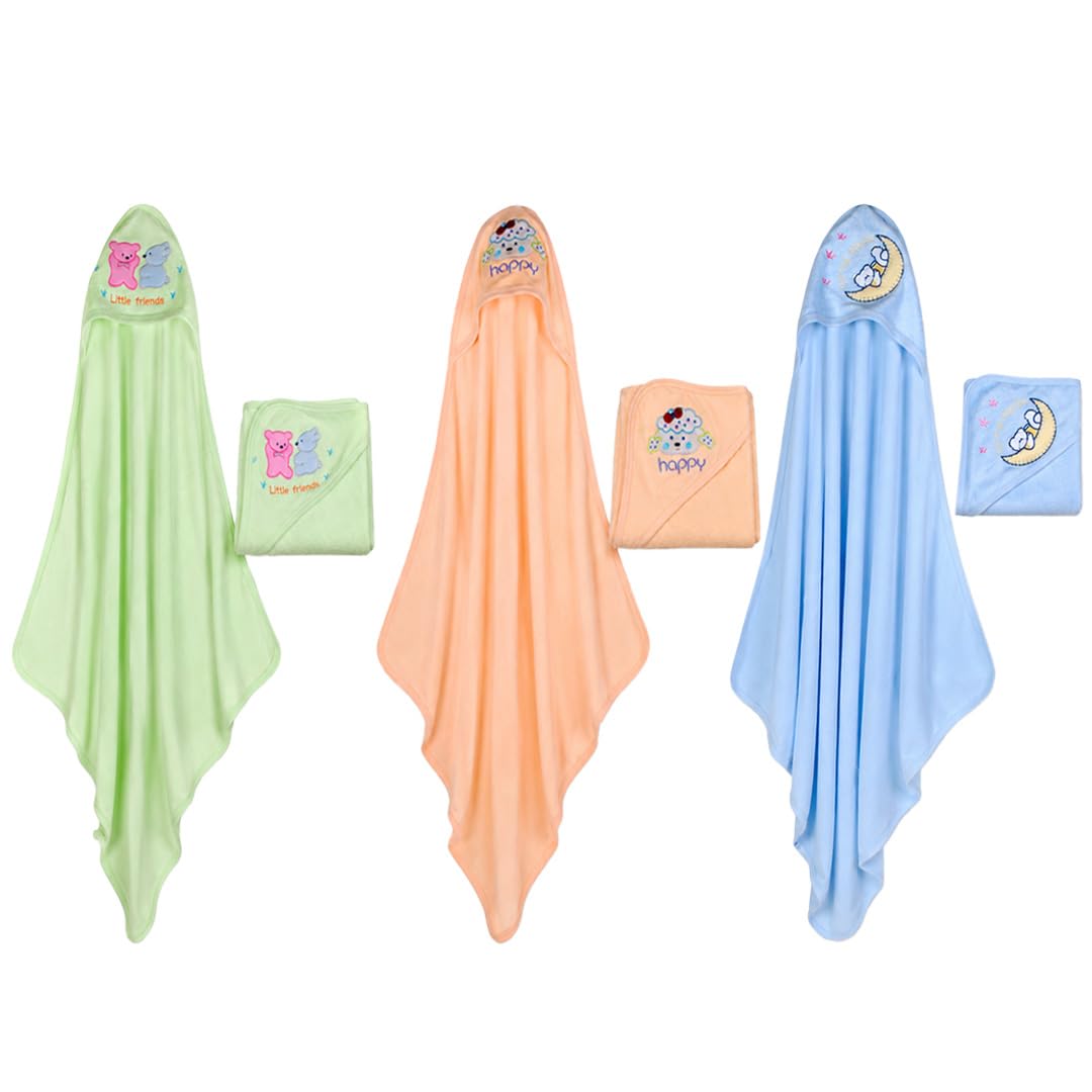 MOM CARE Hooded Baby Bath Towels | 100% Soft Cotton | 76 x 76 cm | Ultra Absorbent Hooded Bath Towel for Newborn, Infant & Toddl