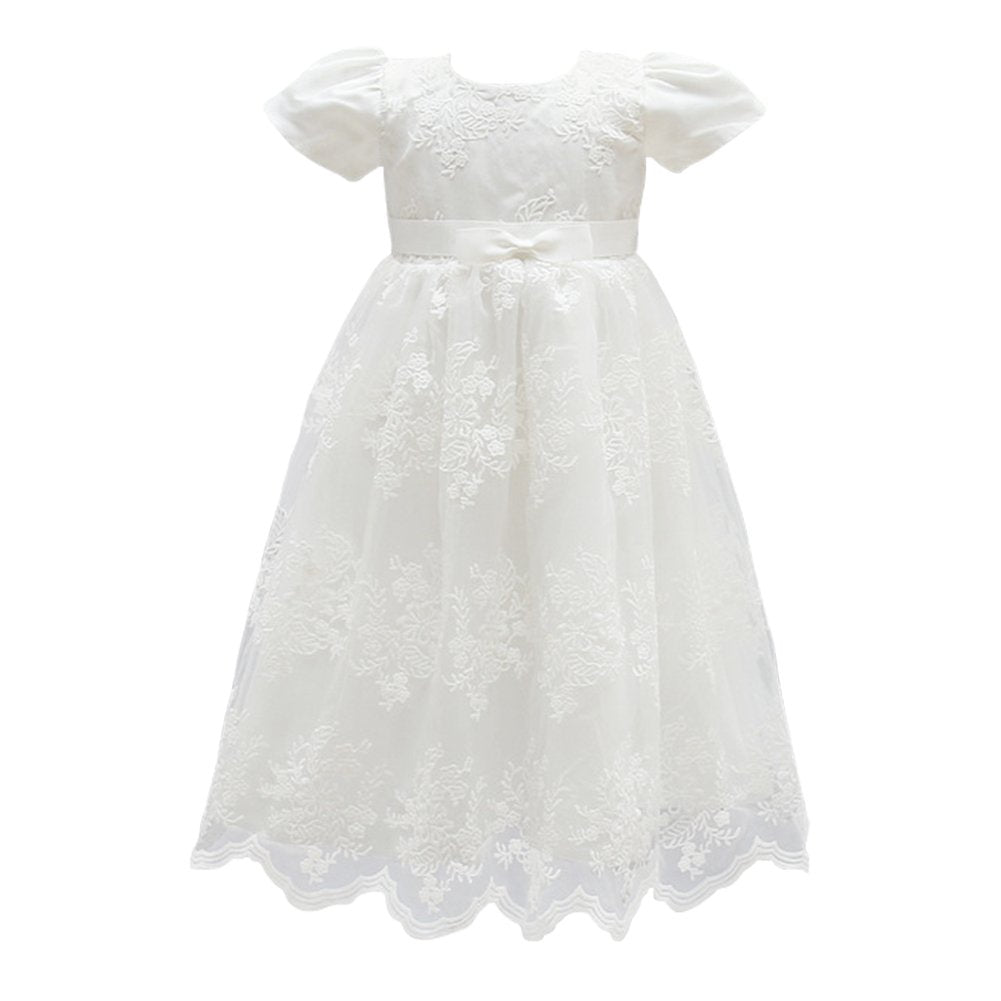 Glamulice Baby Girls Flower Christening Baptism Dress Formal Party Special Occasion Dresses For Toddler Light Ivory White 3-6 Ne