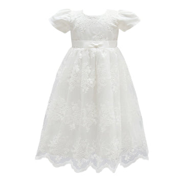 Glamulice White Baby Girls Flower Christening Baptism Dress Formal Party Special Occasion Dresses For Toddler 6-12 Newborn Girl