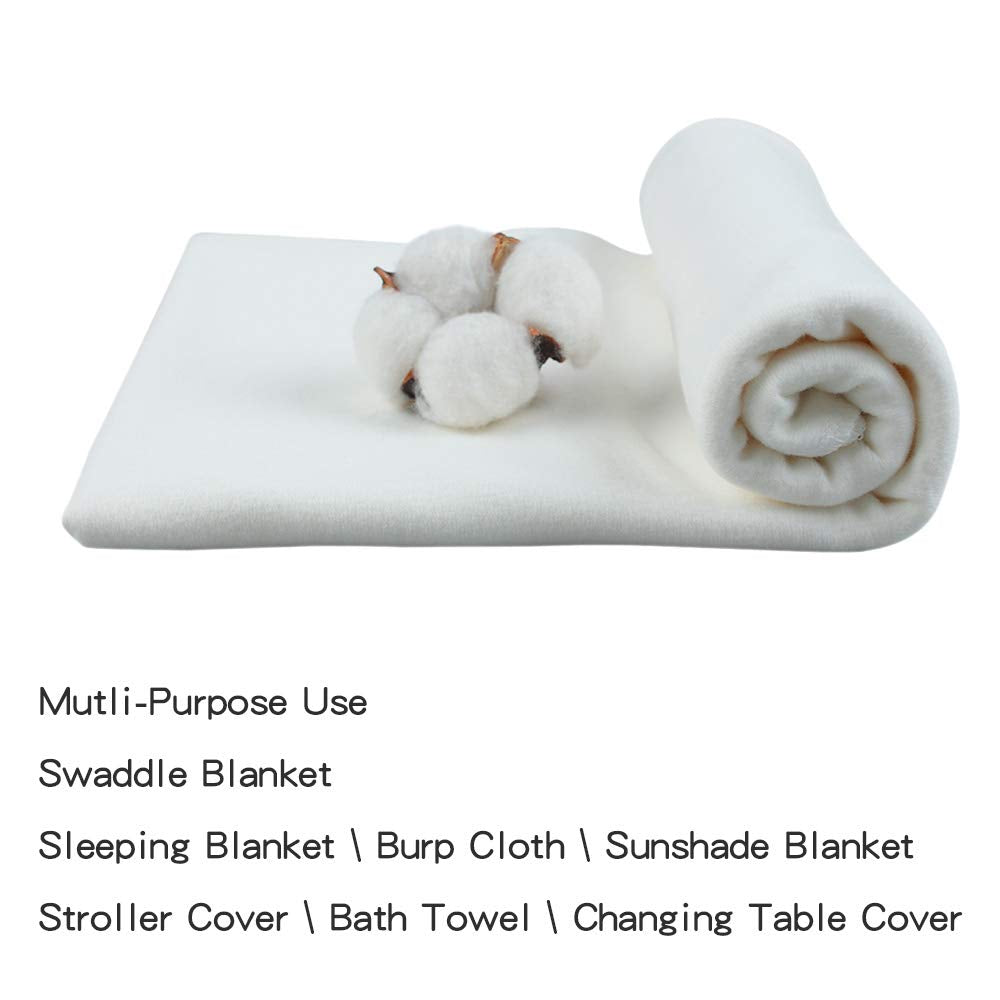 Pesaat Baby Swaddle Hat Set Bear Ears Boys Girls Beanie Newborn Baby Receiving Blanket Autumn Winter (White(Hat+Swaddle), 0-6 Mo