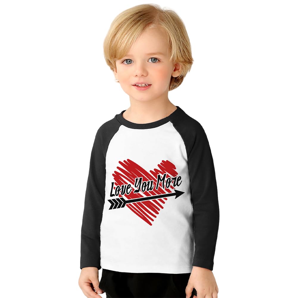 Baby Boys Valentines T-Shirt Love You More Shirt Long Sleeves Love Heart Top Clothes 2T