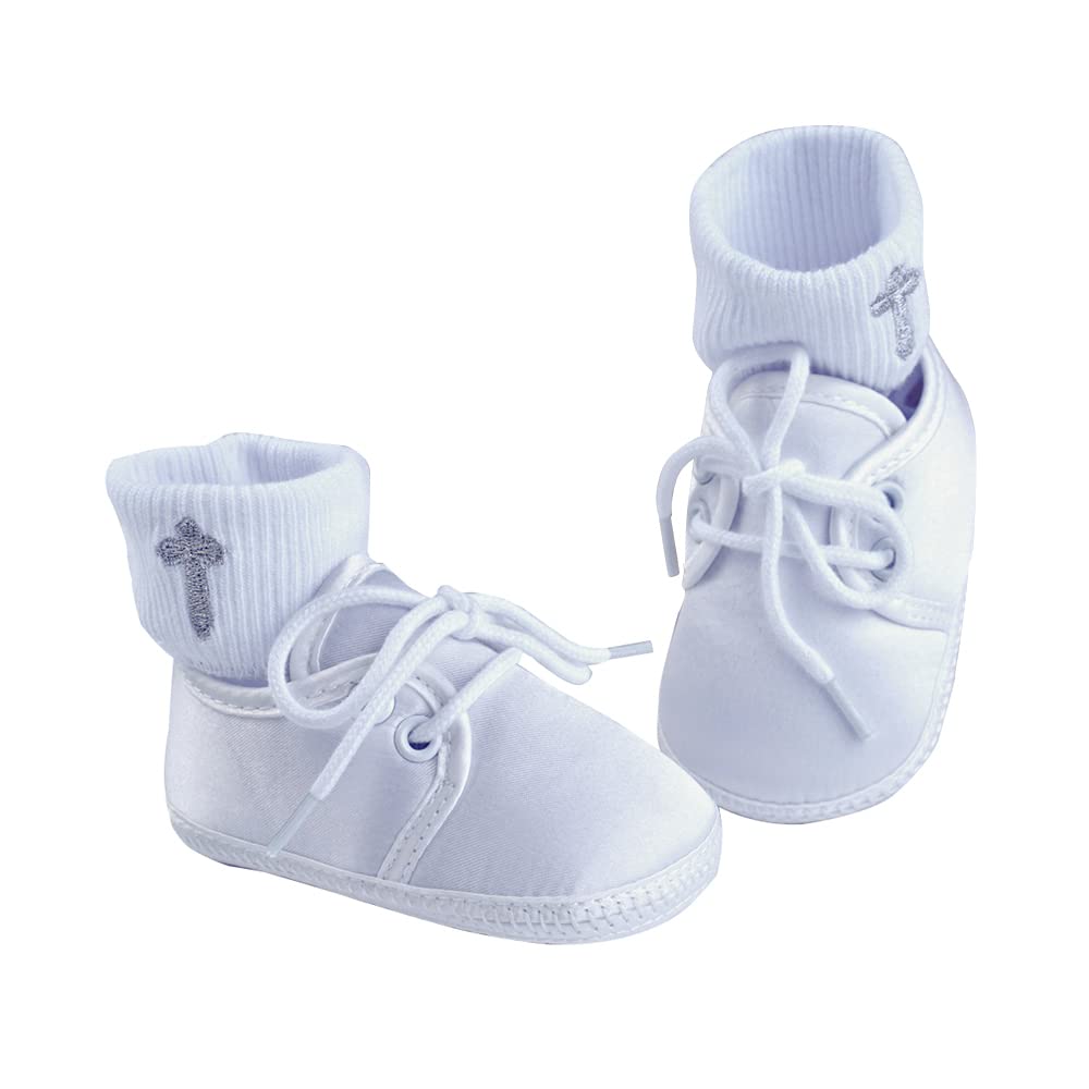 Booulfi Baby Sock Shoes White Newborn Booties Infant Baptism Shoes Socks For Baby Boy 0-3 Months Baptism Christening Easter Outf