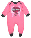 Harley-Davidson Baby Girls' Glittery Interlock Footed Coveralls, Pink (9/12M)