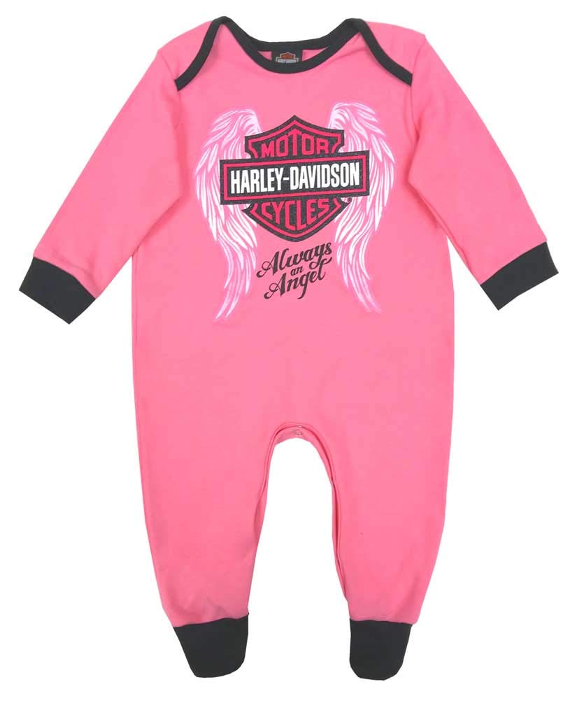 Harley-Davidson Baby Girls' Glittery Interlock Footed Coveralls, Pink (9/12M)