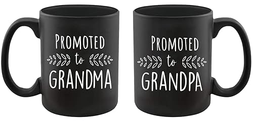 Pregnancy Announcement For Grandparents Black Coffee Mugs - Grandma To Be & Grandpa To Be 11 Oz Mugs - Great Pregnancy Reveal Id